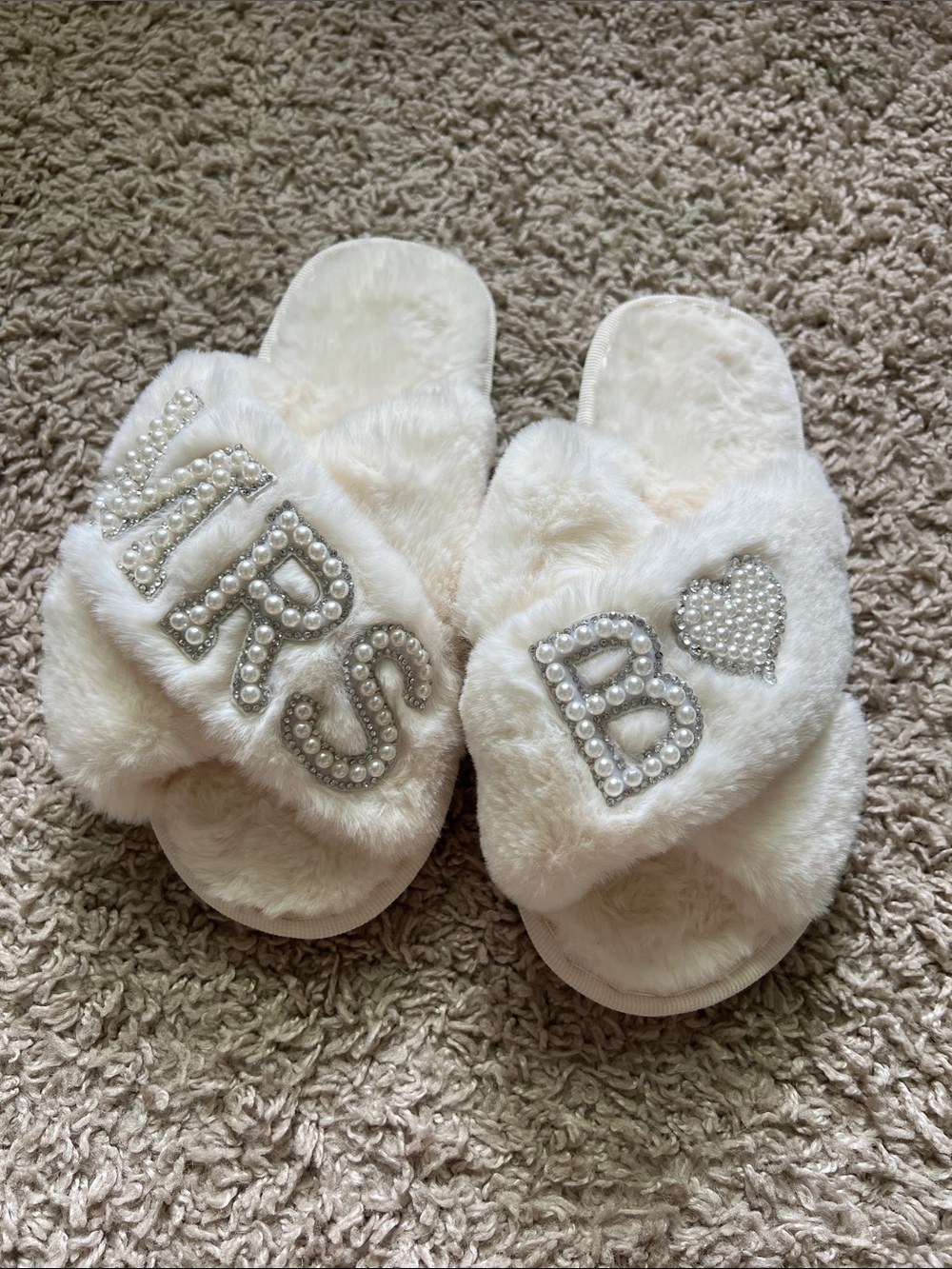 Bridal Faux-Fur Pearl-Embellished Slide Slippers
